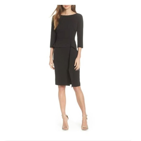 Vince Camuto Dresses & Skirts - NEW Vince Camuto Women's Black Angled Ruffle Sheath Dress 3/4 Sleeve Size 16